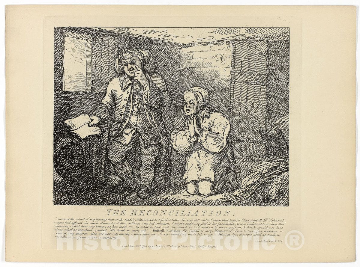 Art Print : The Reconciliation, from Boswells Tour of the Hebrides, Thomas Rowlandson, c.1731, Vintage Wall Decor :