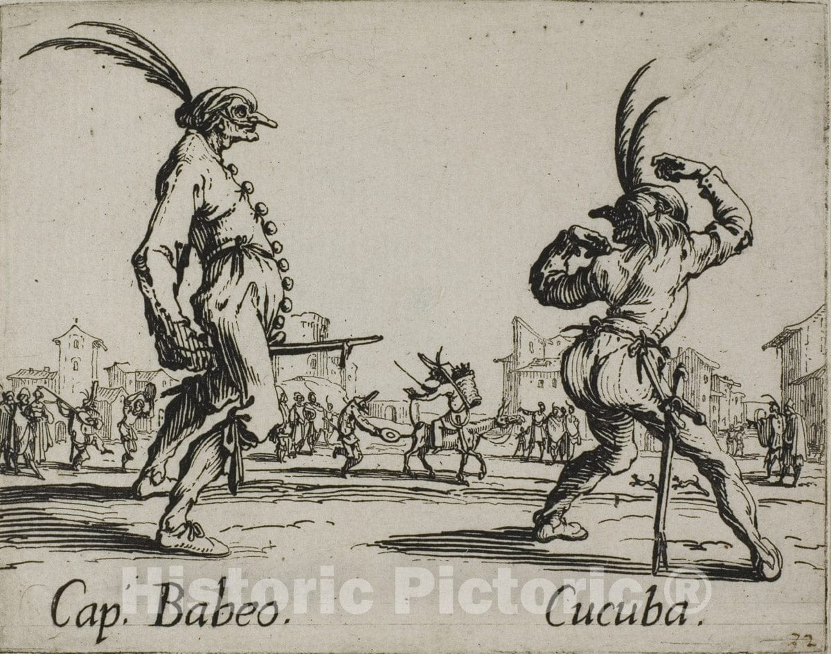 Art Print : Cucorongna-Pernoualla, from Balli di Sfessania, Jacques Callot, c.1622, Vintage Wall Decor :