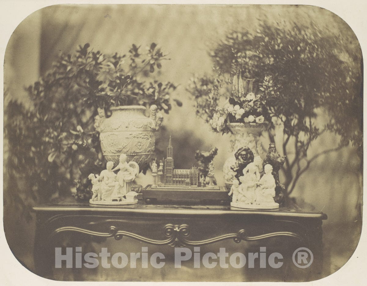 Photo Print : Louis-Rémy Robert - Table Top Still Life with Model Cathedral and Small Sculptures : Vintage Wall Art