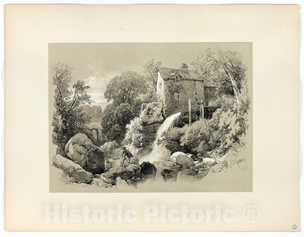 Art Print : Pandy Mill, from Picturesque Selections, James Duffield Harding, c 1860, Vintage Wall Decor :
