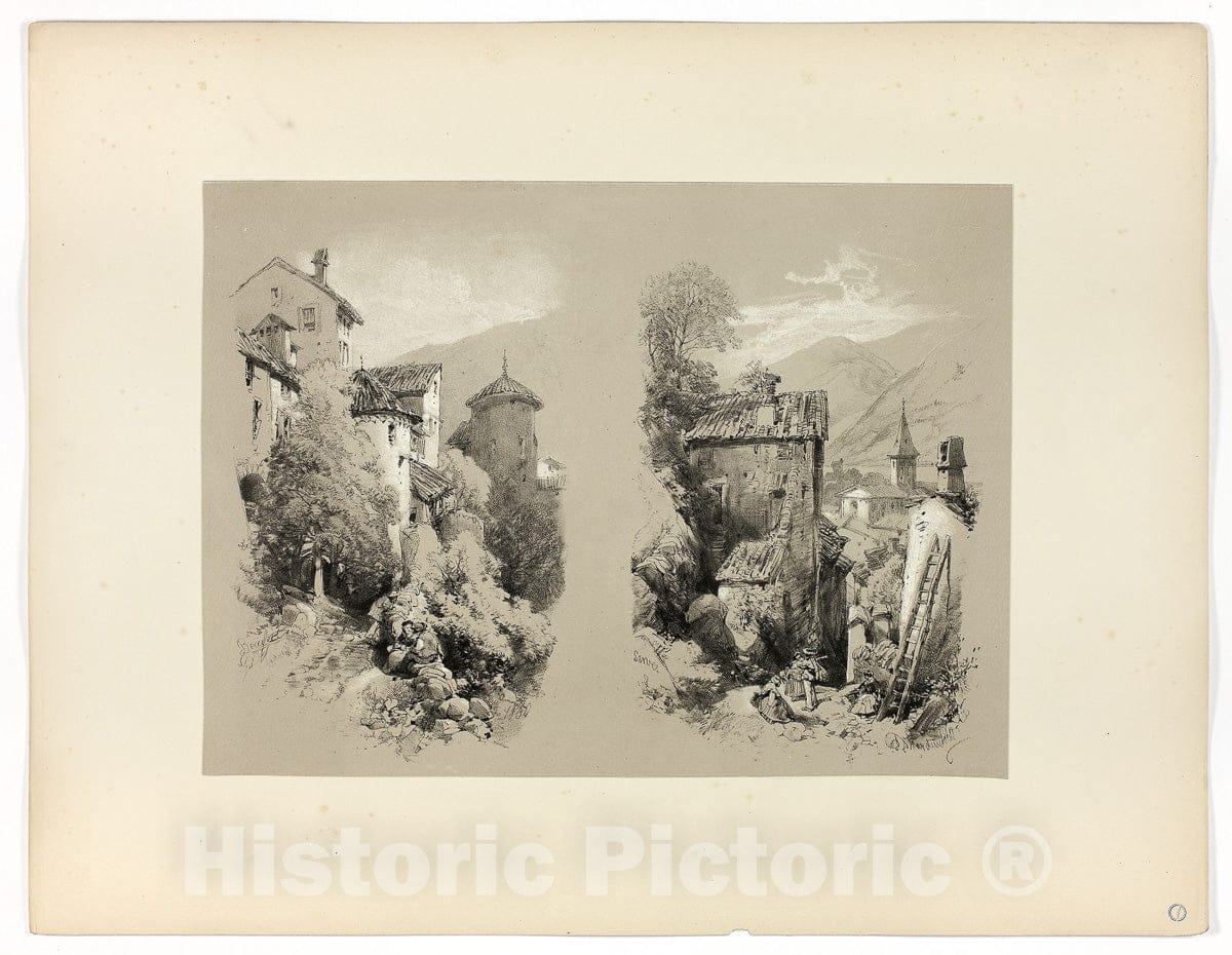 Art Print : Beaufort and Serves, from Picturesque Selections, James Duffield Harding, c 1860, Vintage Wall Decor :