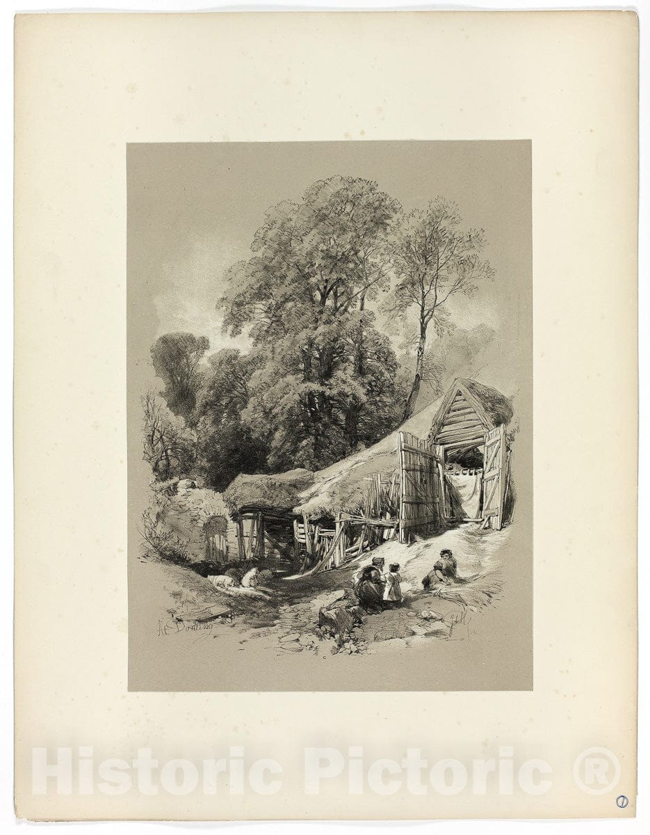 Art Print : At Dorking, from Picturesque Selections, James Duffield Harding, c 1859, Vintage Wall Decor :