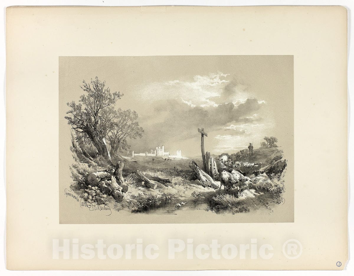 Art Print : Tynemouth Castle, from Picturesque Selections, James Duffield Harding, c 1960, Vintage Wall Decor :