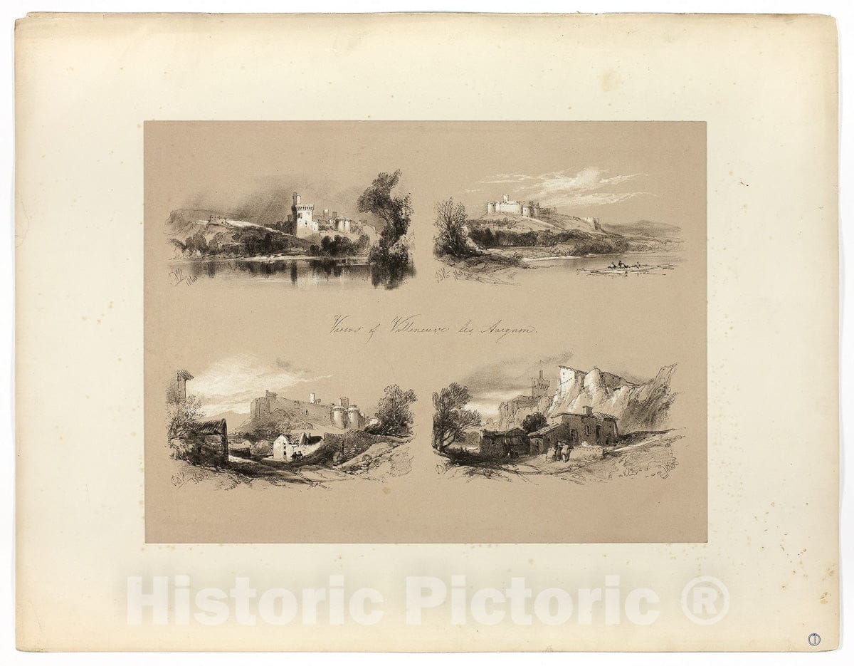 Art Print : Views of Villenueve les Avignon, from Picturesque Selections, James Duffield Harding, c 1985, Vintage Wall Decor :