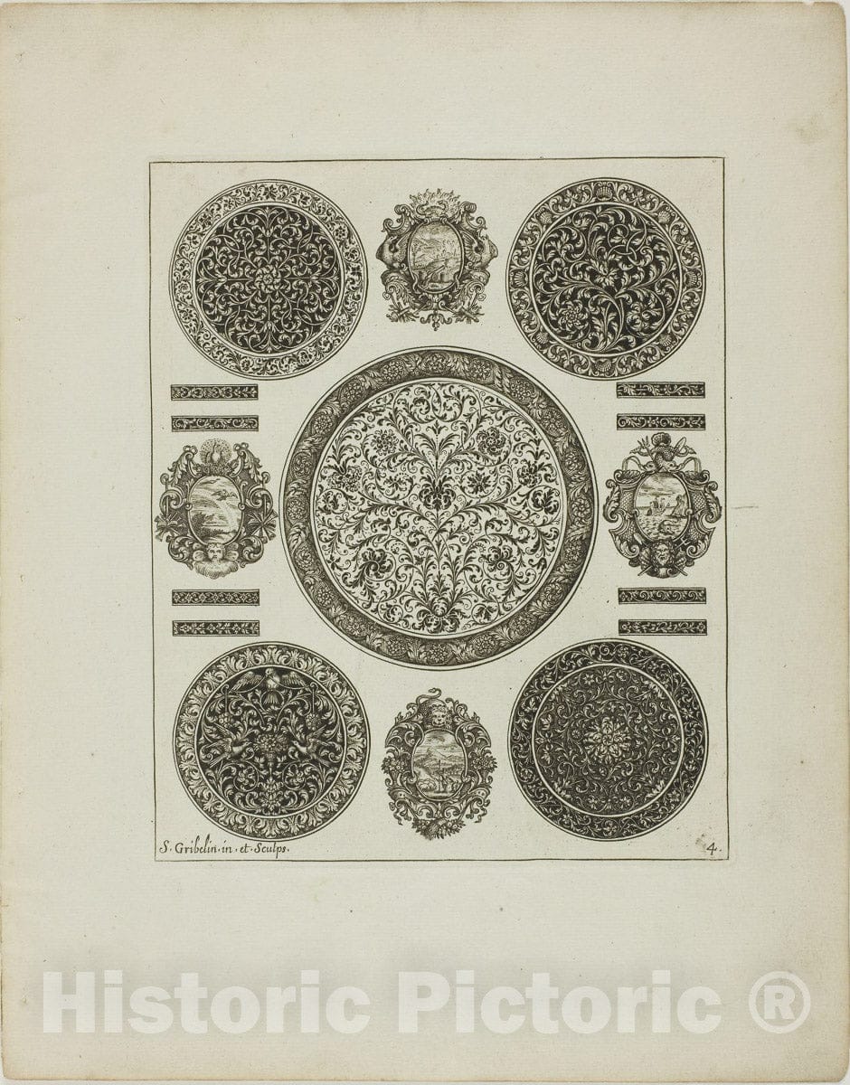 Art Print : Plate Four, from Book of Ornament, Simon Gribelin, II, c 1792, Vintage Wall Decor :