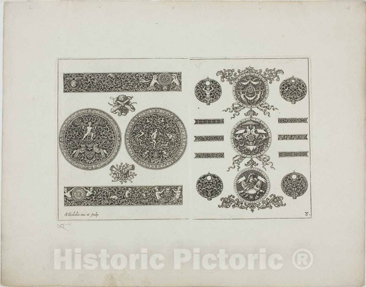 Art Print : Plate Eight, from Book of Ornament, Simon Gribelin, II, c 1793, Vintage Wall Decor :