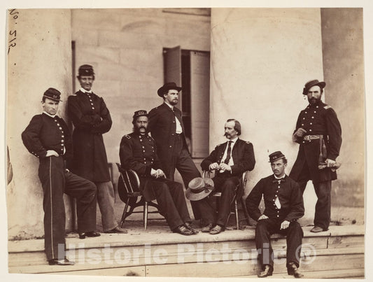 Photo Print : Alexander Gardner - Brigadier General Gustavus A. DeRussy and Staff on Steps of Arlington House, Arlington, Virginia : Vintage Wall Art