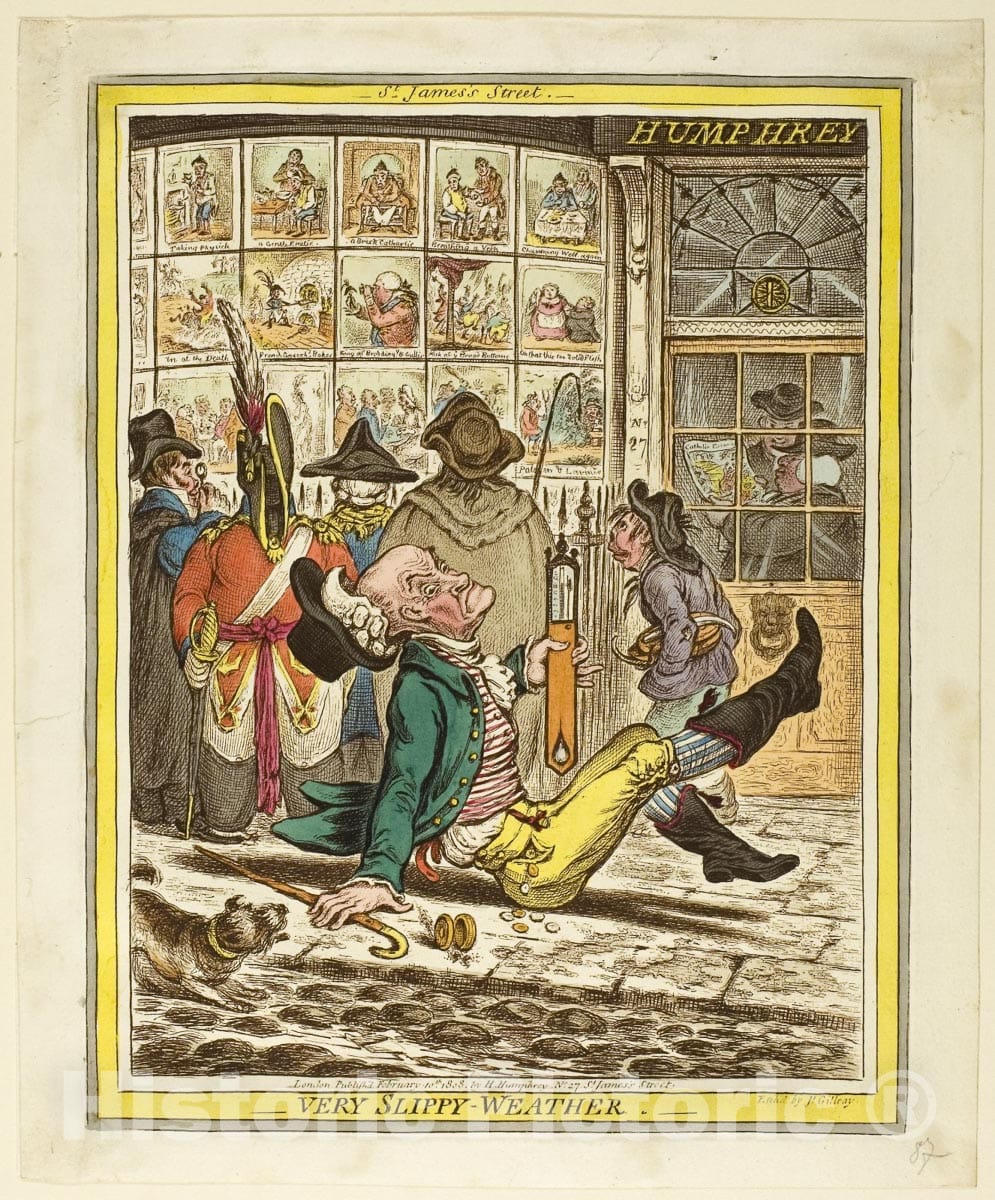 Art Print : Very Slippery Weather, James Gillray, c.1806, Vintage Wall Decor :