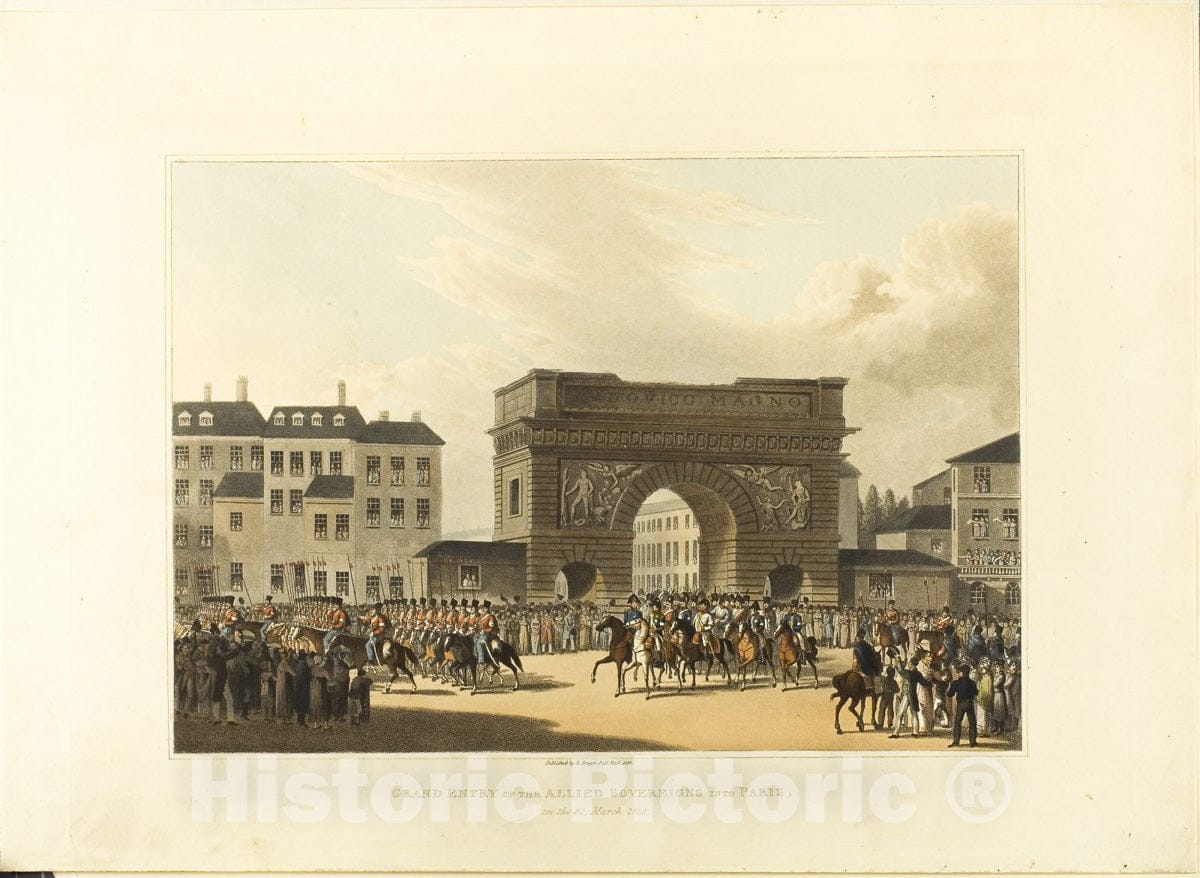 Art Print : Grand Entry of the Allied Sovereigns Into Paris, Robert Bowyer, c.1811, Vintage Wall Decor :