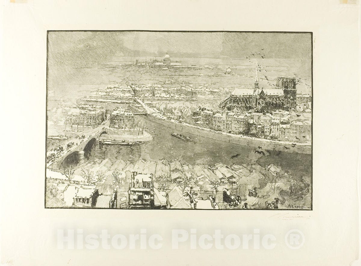 Art Print : Paris Under Snow, Viewed from the Tower of Saint-Gervais, Louis Auguste LepÃ¨re, c 1890, Vintage Wall Decor :