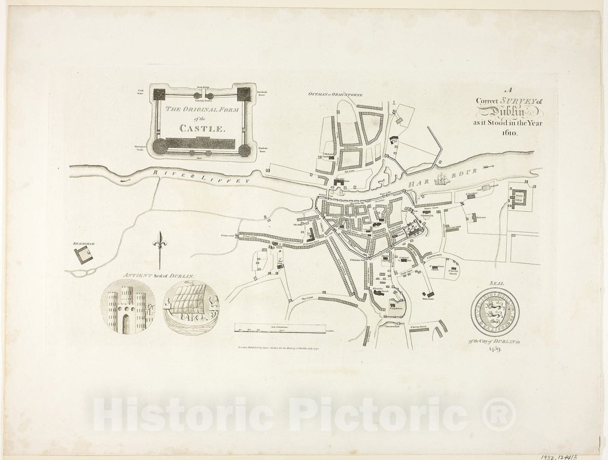 Art Print : Correct Survey of Dublin, As It Stood in the Year 1610, James Malton, c.1972, Vintage Wall Decor :