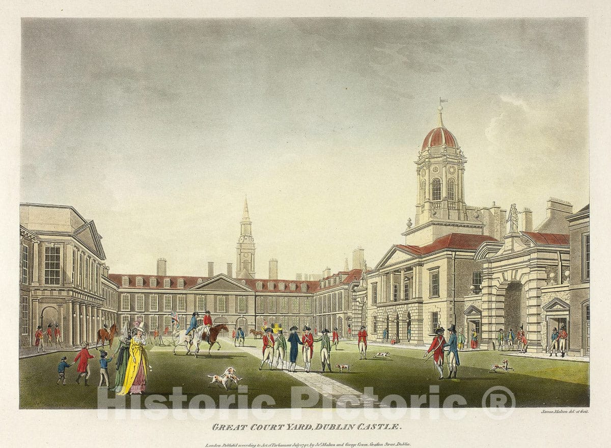 Art Print : Great Courtyard, Dublin Castle, James Malton, c 1966, Vintage Wall Decor :