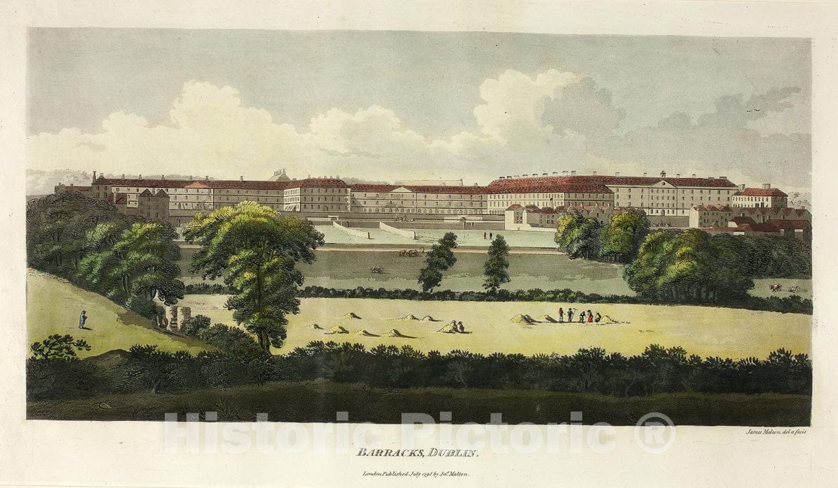 Art Print : Barracks, Dublin, James Malton, c 1796, Vintage Wall Decor :