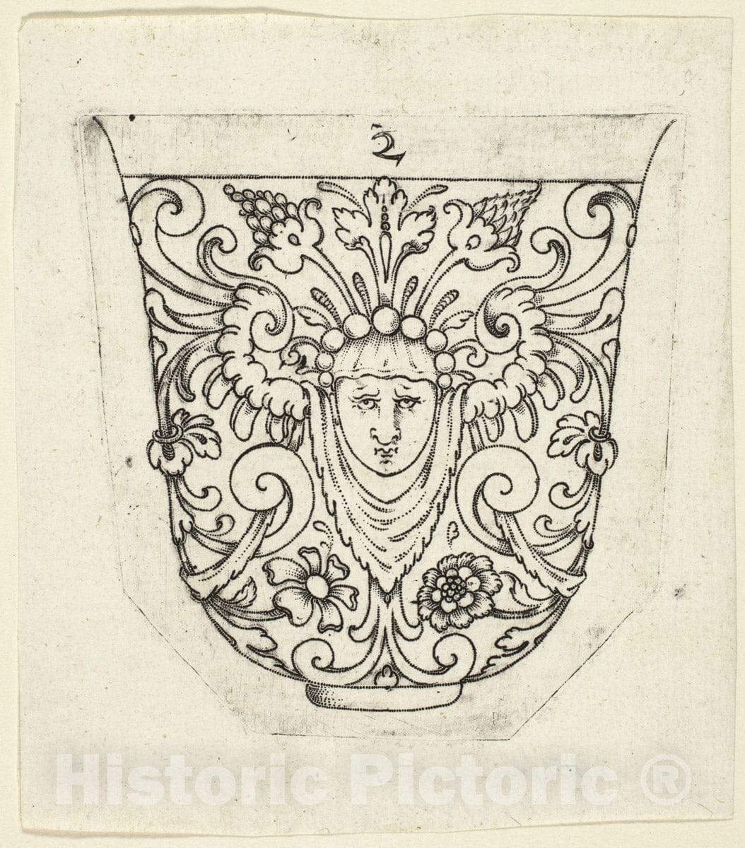Art Print : Plate 2, from twenty ornamental designs for goblets and beakers, Master A.P., c.1604, Vintage Wall Decor :