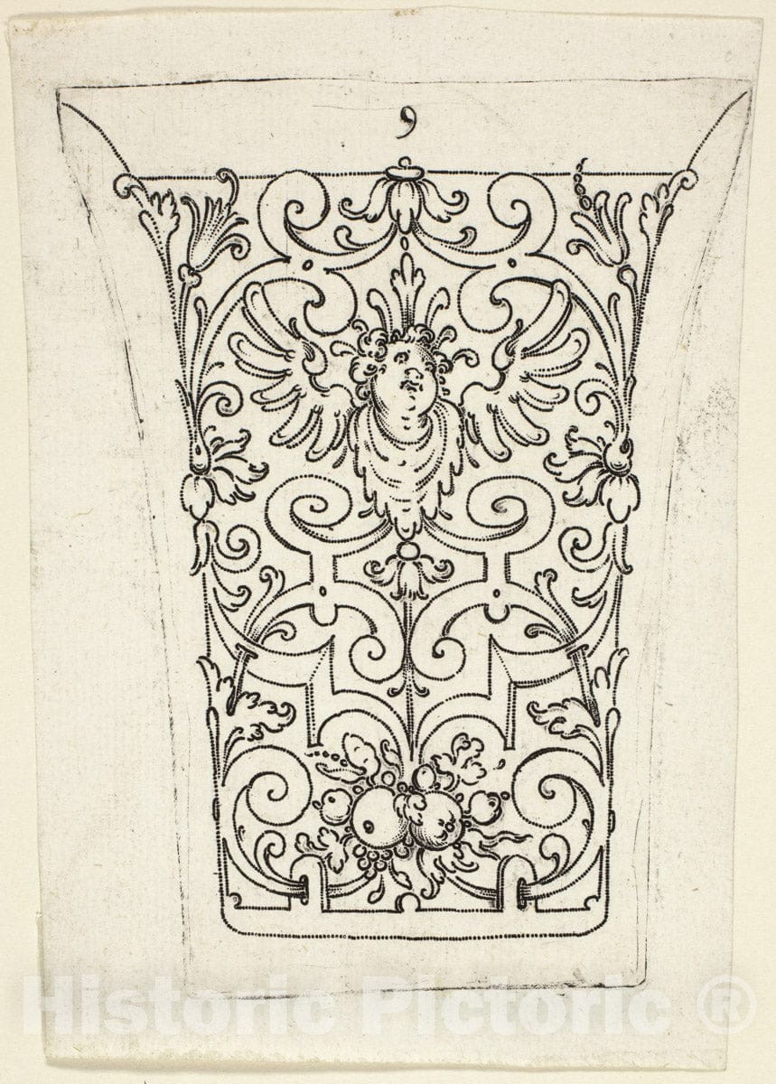 Art Print : Plate 9, from twenty ornamental designs for goblets and beakers, Master A.P., c.1601, Vintage Wall Decor :