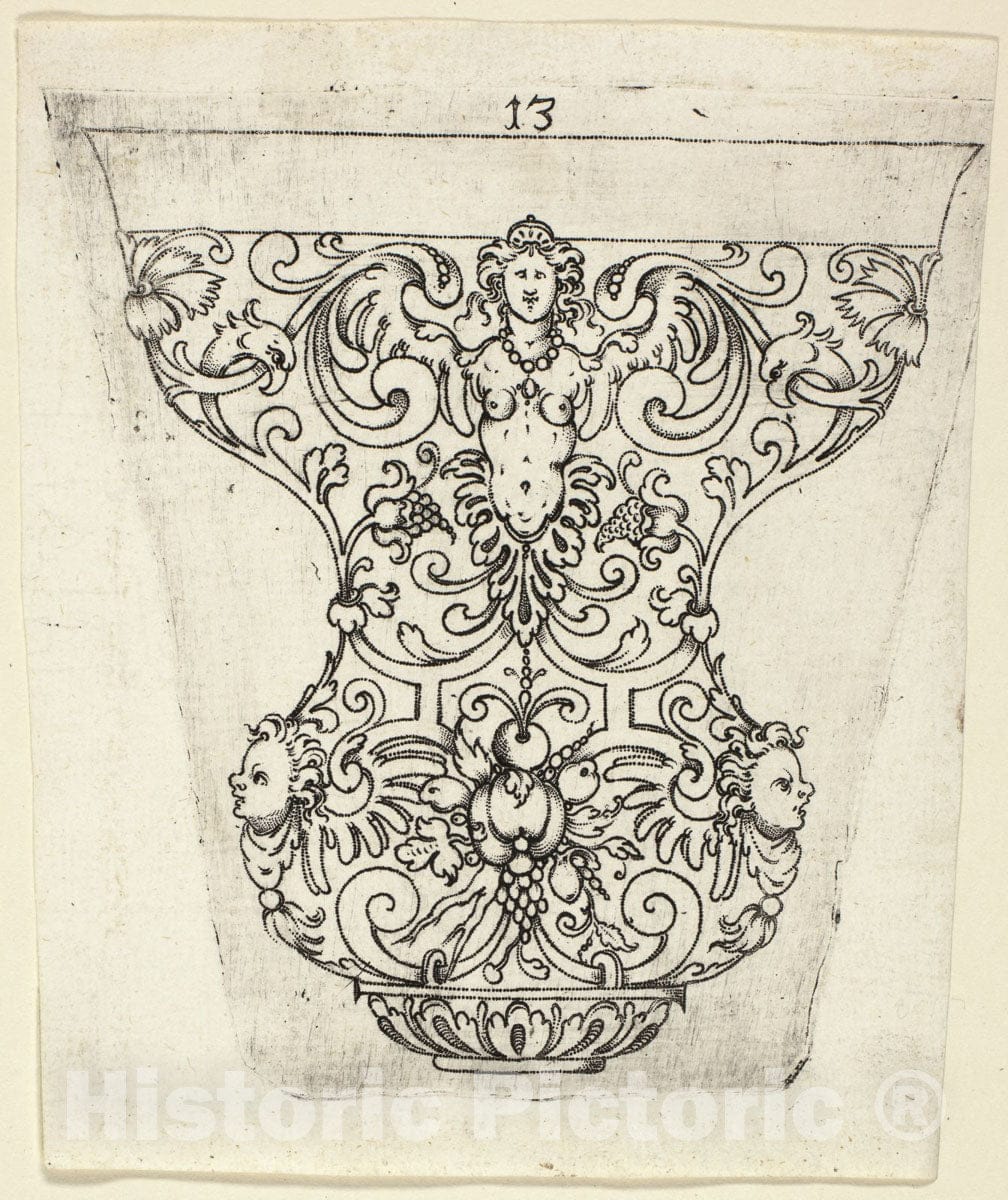 Art Print : Plate 13, from twenty ornamental designs for goblets and beakers, Master A.P., c.1601, Vintage Wall Decor :