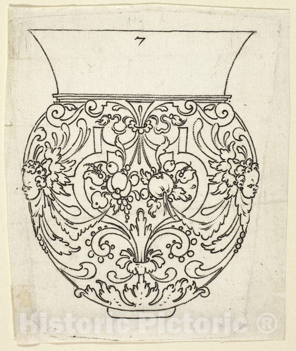Art Print : Plate 7, from XX Stuck zum (ornamental designs for goblets and beakers), Master A.P., c.1583, Vintage Wall Decor :
