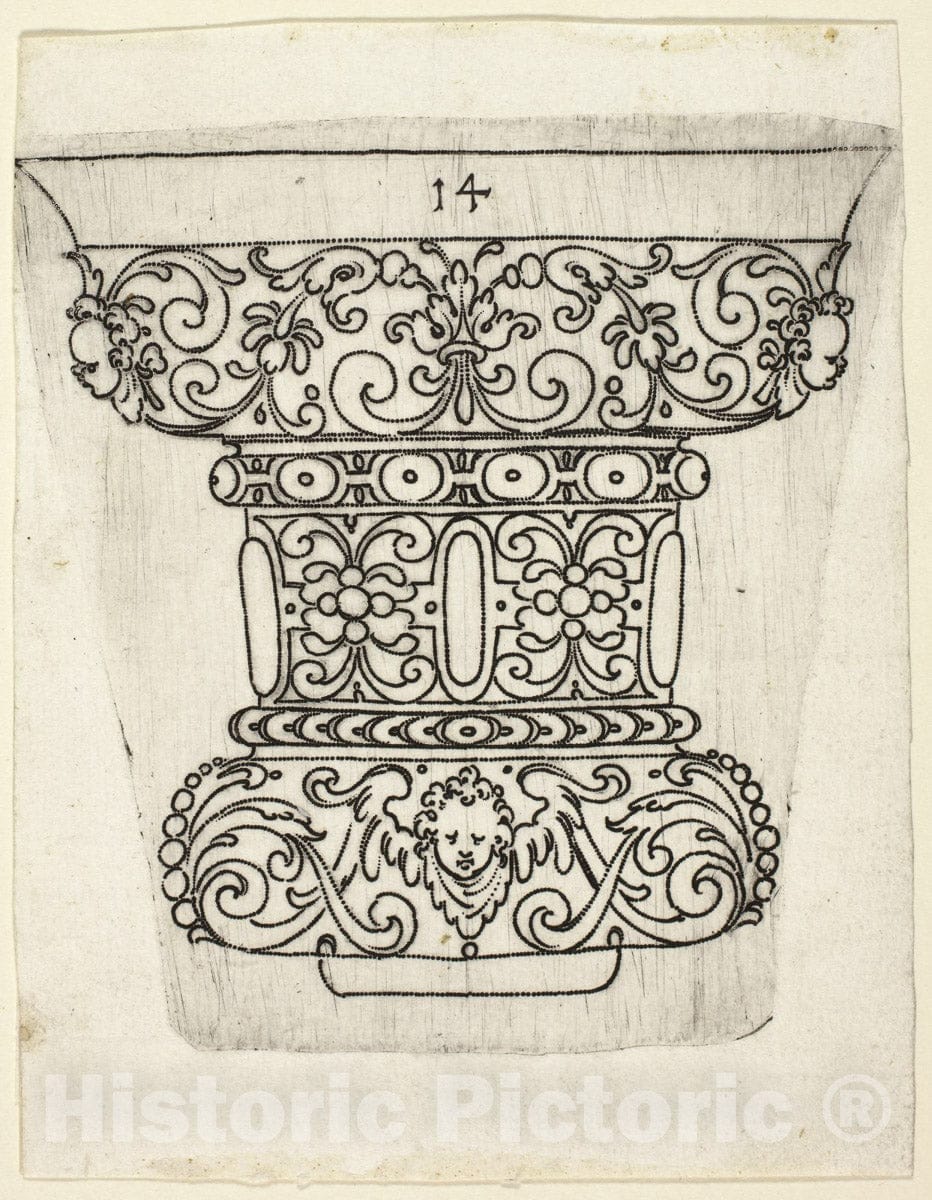 Art Print : Plate 14, from XX Stuck zum (ornamental designs for goblets and beakers), Master A.P., c 1701, Vintage Wall Decor :