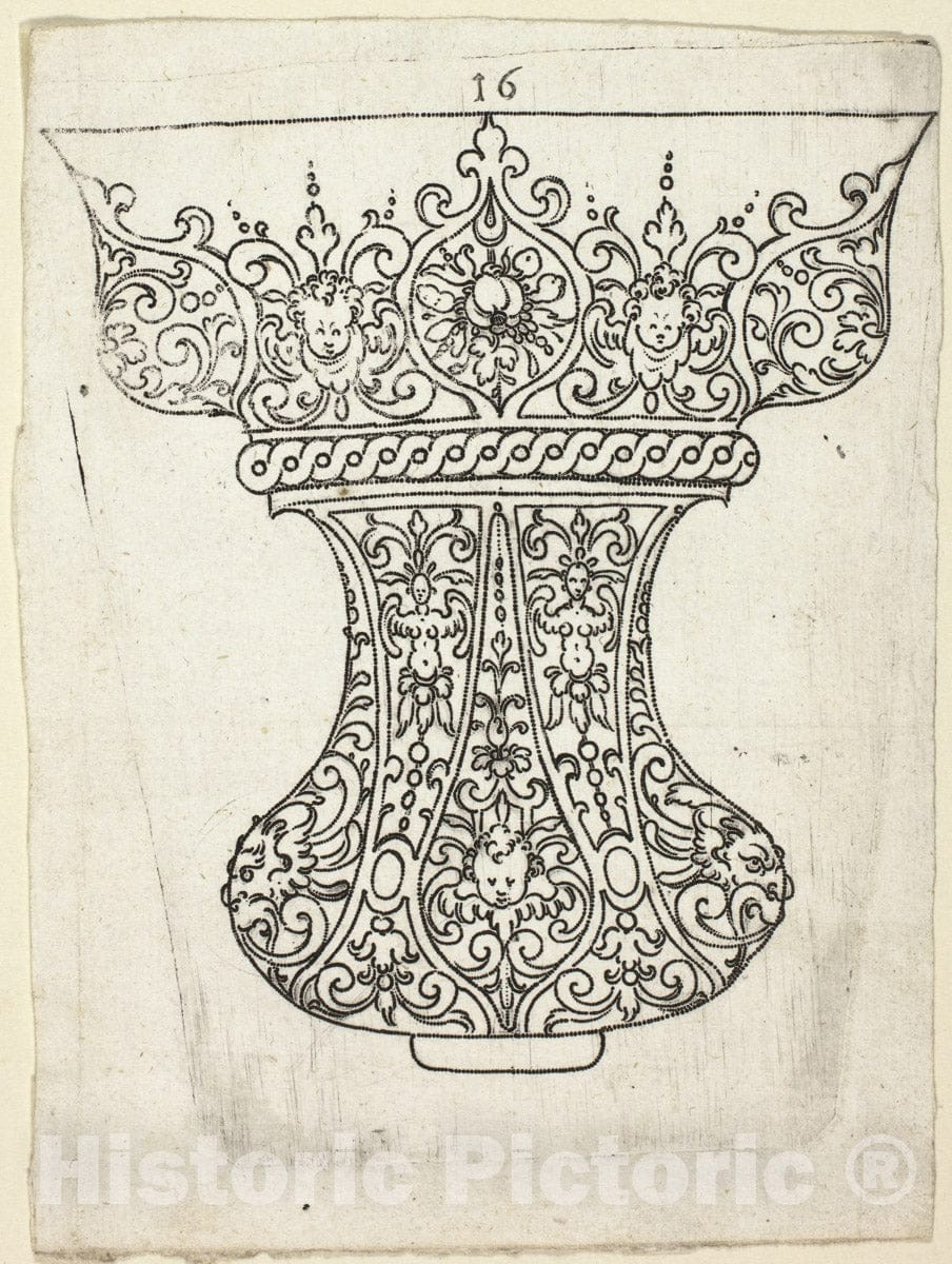 Art Print : Plate 16, from XX Stuck zum (ornamental designs for goblets and beakers), Master A.P., c.1350, Vintage Wall Decor :