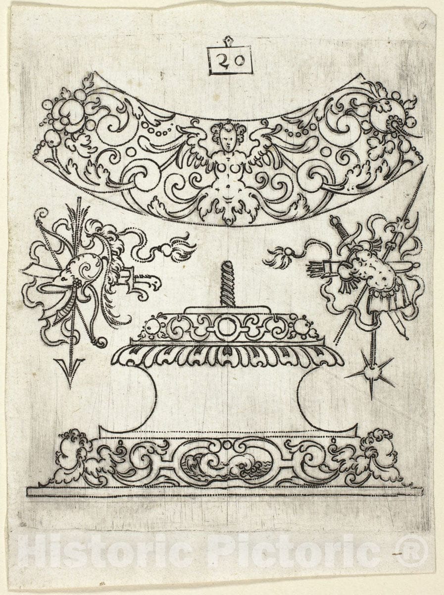 Art Print : Plate 20, from XX Stuck zum (ornamental designs for goblets and beakers), Master A.P., c.1120, Vintage Wall Decor :