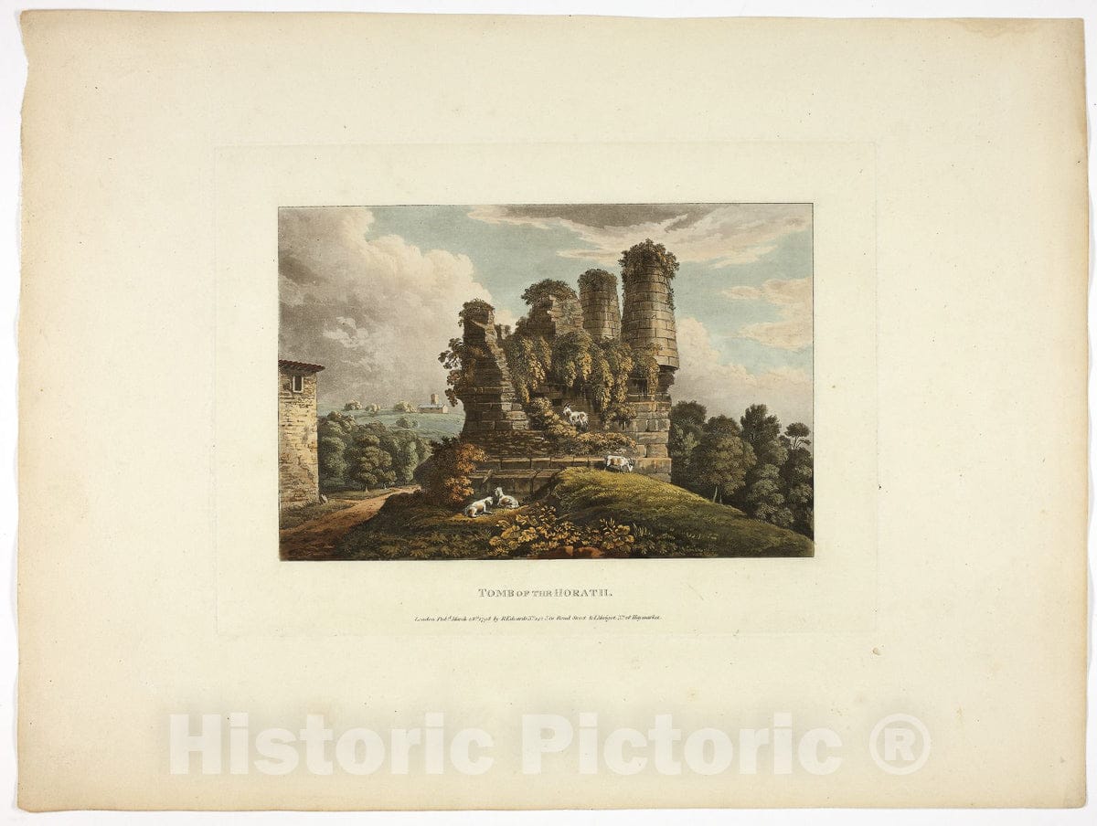 Art Print : Tomb of Horath, plate six from the Ruins of Rome, M. Dubourg, c 1796, Vintage Wall Decor :