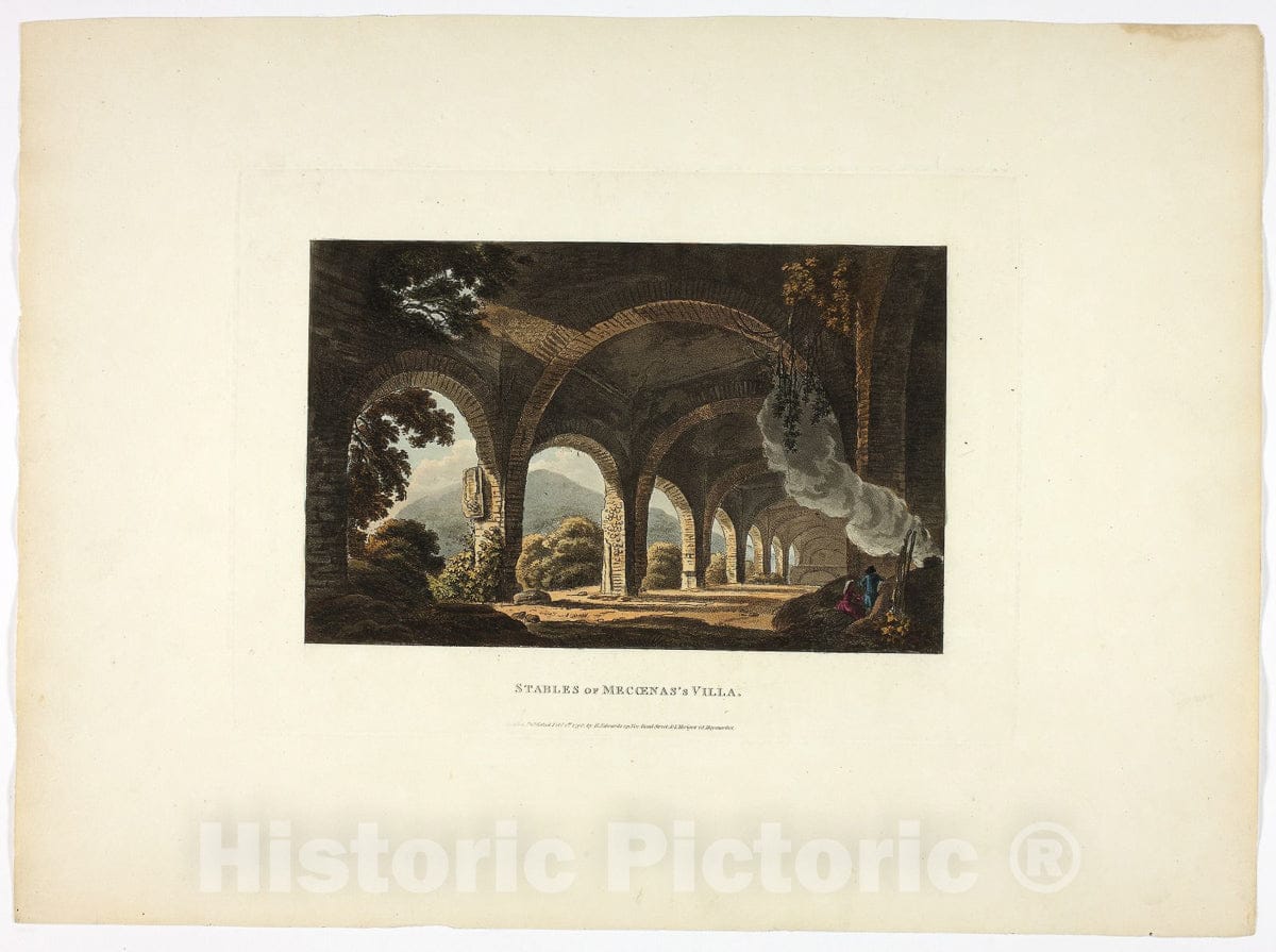 Art Print : Stables of Meccenas Villa, plate eleven from the Ruins of Rome, M. Dubourg, c.1798, Vintage Wall Decor :