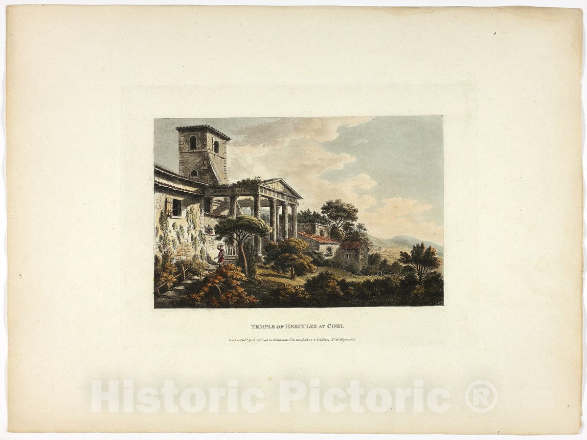 Art Print : Temple of Hercules at Cori, plate thirty-two from the Ruins of Rome, M. Dubourg, c 1967, Vintage Wall Decor :