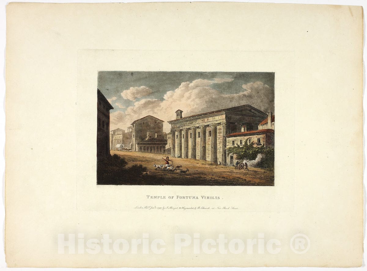 Art Print : Temple of Fortuna Virilis, plate thirty-four from the Ruins of Rome, M. Dubourg, c 1819, Vintage Wall Decor :
