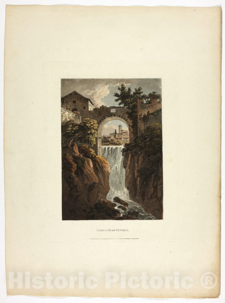 Art Print : Cascade of Tivoli, plate thirty-nine from the Ruins of Rome, M. Dubourg, c.1811, Vintage Wall Decor :