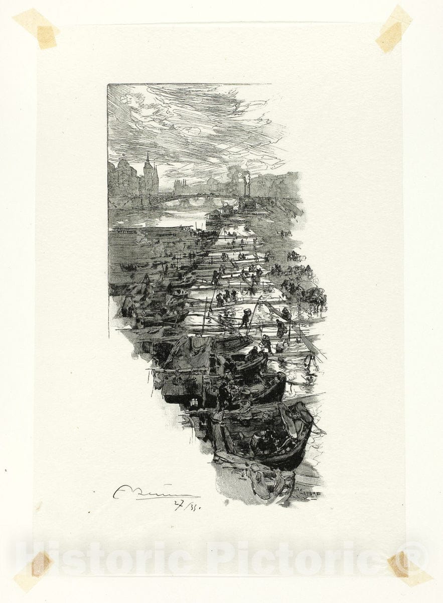 Art Print : Apple Market, Viewed from the Pont Louis-Philippe, plate seven from Le Long de la Seine et des Boulevards, Louis Auguste LepÃ¨re, c 1890, Vintage Wall Decor :