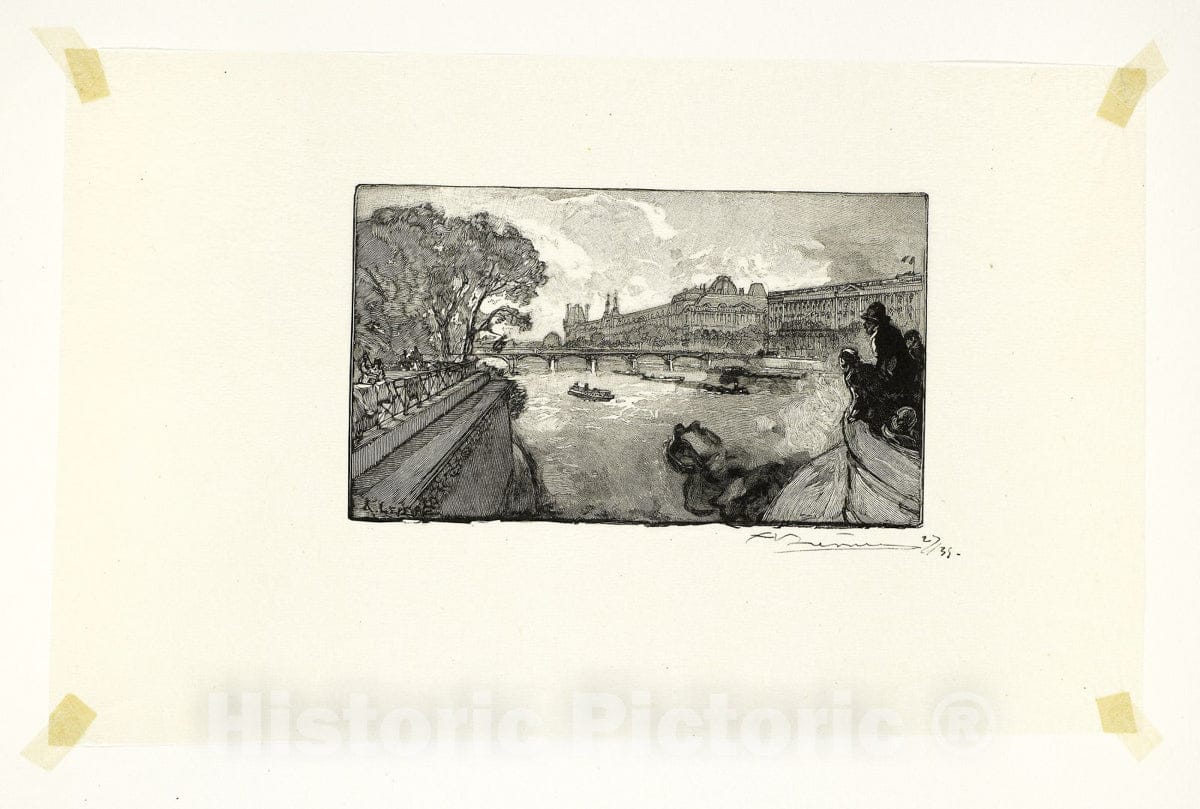 Art Print : The Louvre, Viewed from the Pont-Neuf, plate thirteen from Le Long de la Seine et des Boulevards, Louis Auguste LepÃ¨re, c.1908, Vintage Wall Decor :