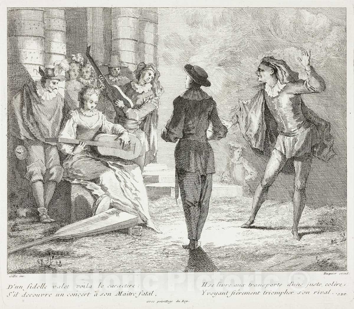 Art Print : Plate from Livre de Scenes Comiques, Gabriel Huquier, c.1616, Vintage Wall Decor :