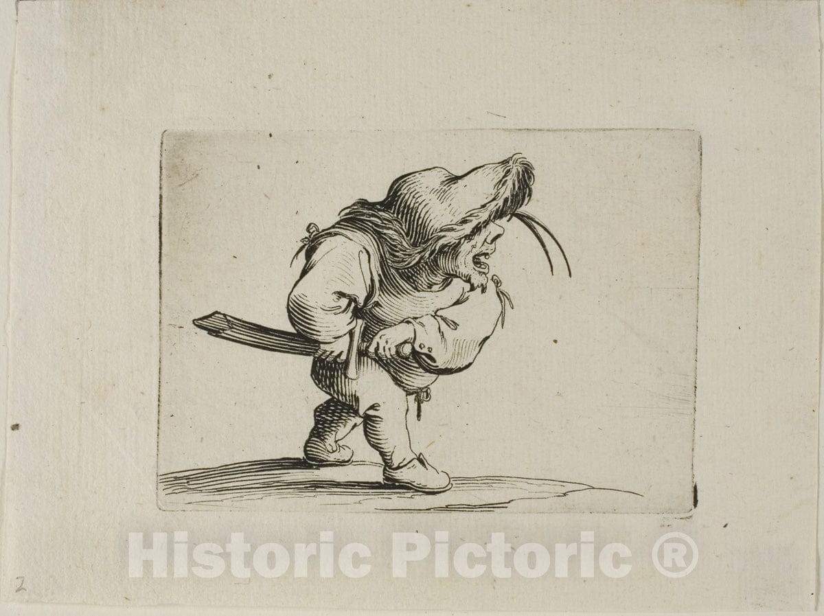 Art Print : Man Preparing to Draw his Sword, from Varie Figure Gobbi, Jacques Callot, c.1616, Vintage Wall Decor :