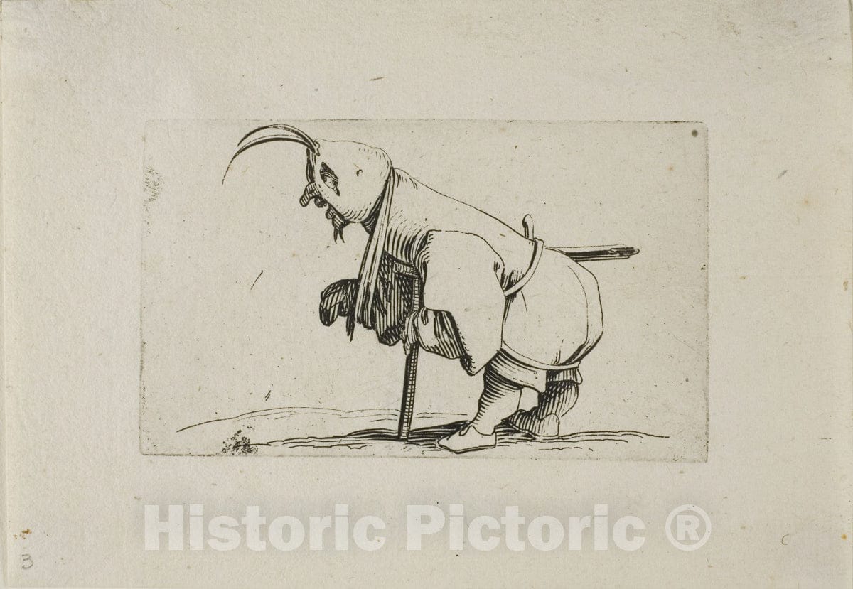 Art Print : Cripple with a Cap, from Varie Figure Gobbi, Jacques Callot, c.1616, Vintage Wall Decor :