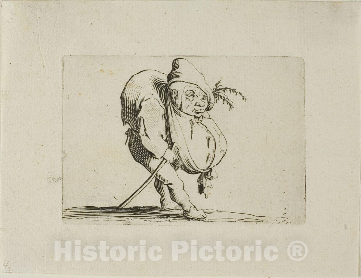 Art Print : The Uneven One with a Cane, from Varie Figure Gobbi, Jacques Callot, c.1616, Vintage Wall Decor :