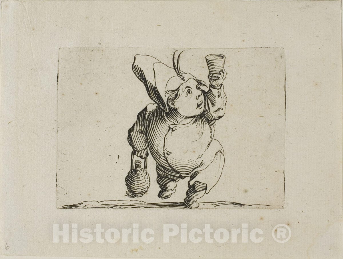 Art Print : The Drinker Seen from the Front, from Varie Figure Gobbi, Jacques Callot, c.1616, Vintage Wall Decor :