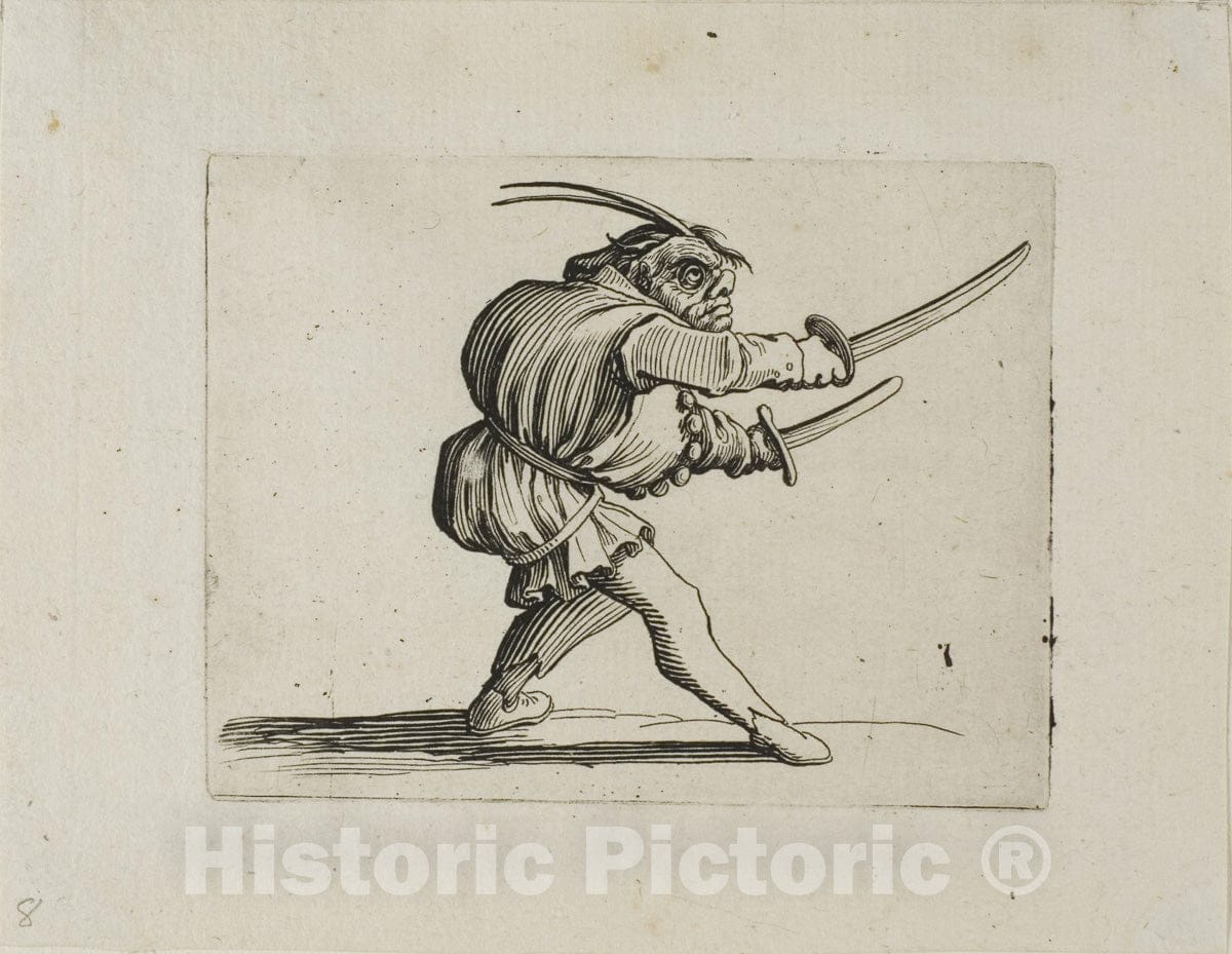 Art Print : The Duelist with Two Swords, from Varie Figure Gobbi, Jacques Callot, c.1651, Vintage Wall Decor :