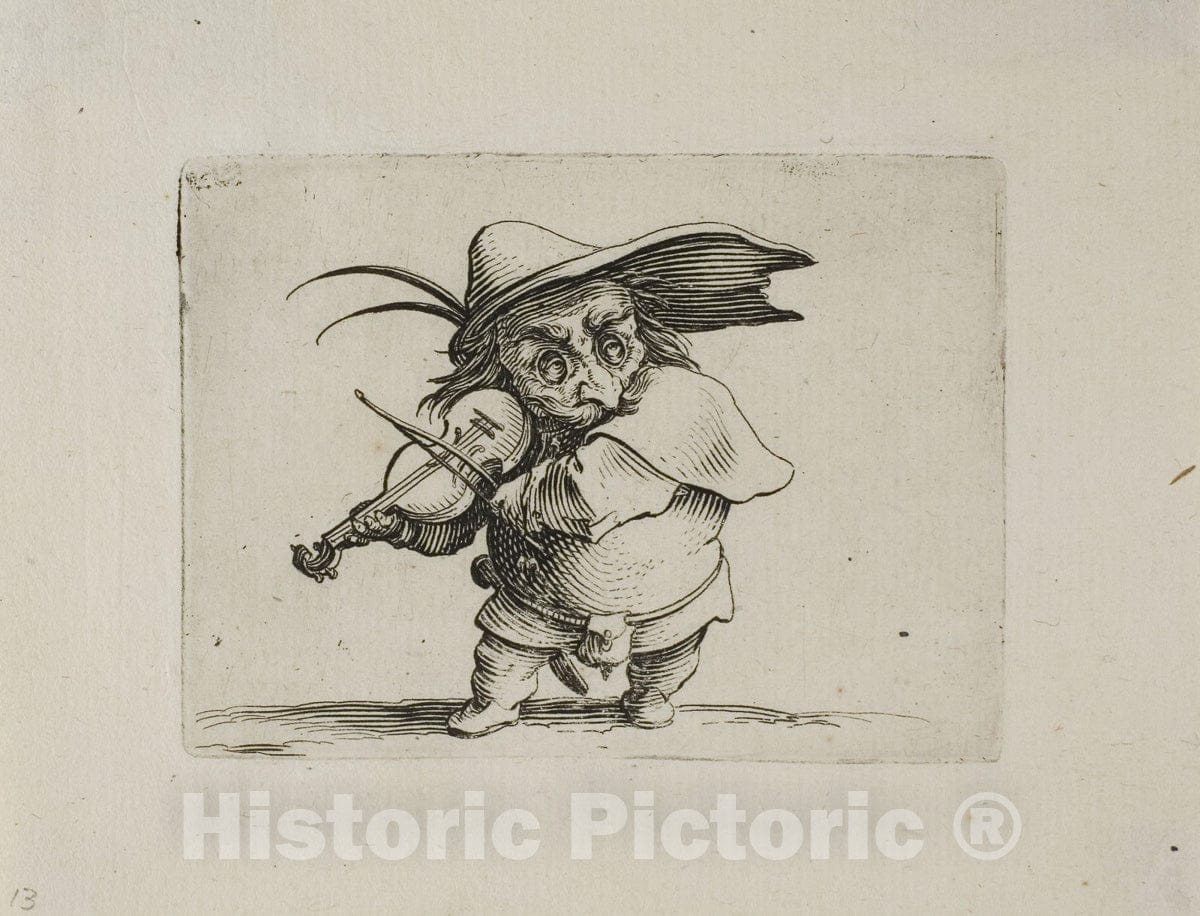 Art Print : The Violin Player, from Varie Figure Gobbi, Jacques Callot, c.1651, Vintage Wall Decor :