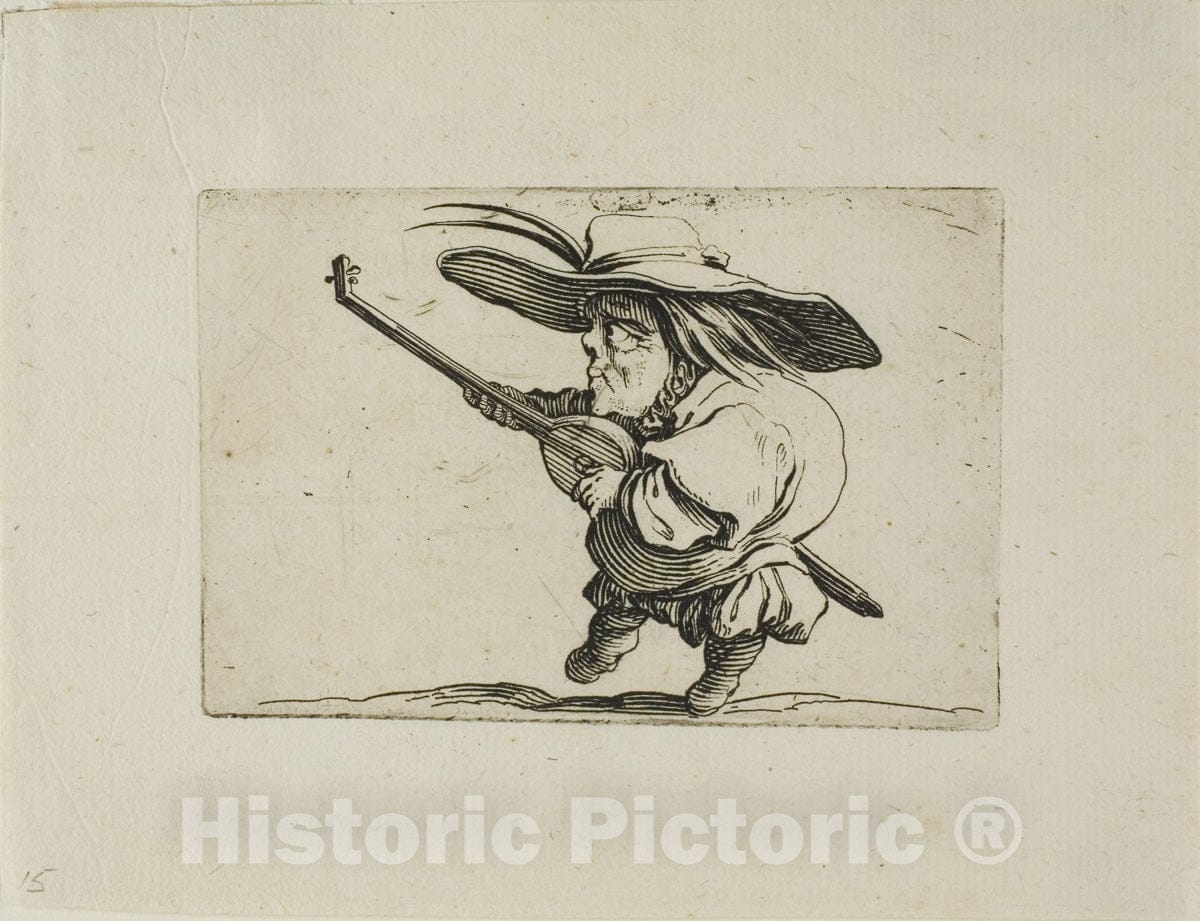 Art Print : The Lute Player, from Varie Figure Gobbi, Jacques Callot, c.1686, Vintage Wall Decor :
