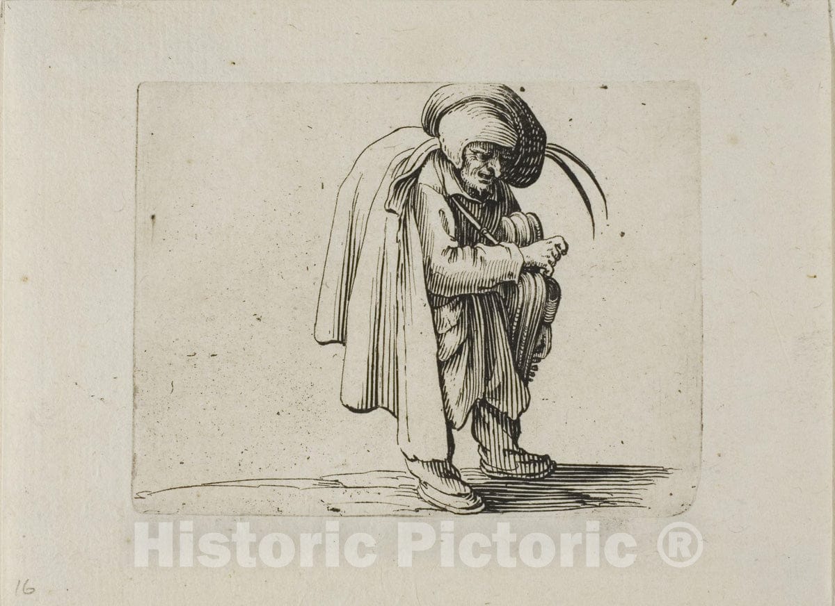Art Print : The Hurdy-Gurdy Player, from Varie Figure Gobbi, Jacques Callot, c.1686, Vintage Wall Decor :