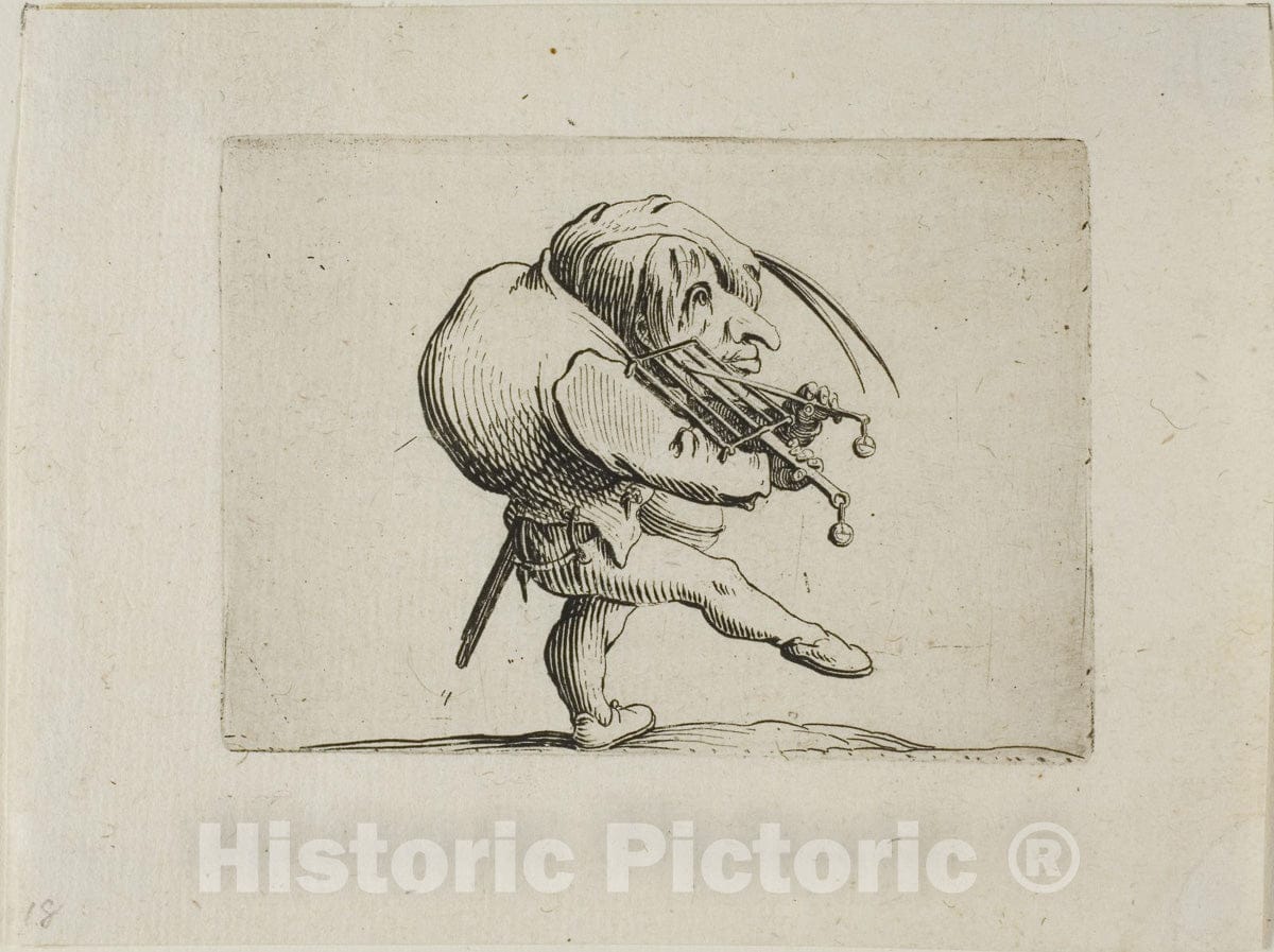 Art Print : Man Playing a Grill as a Violin, from Varie Figure Gobbi, Jacques Callot, c.1686, Vintage Wall Decor :