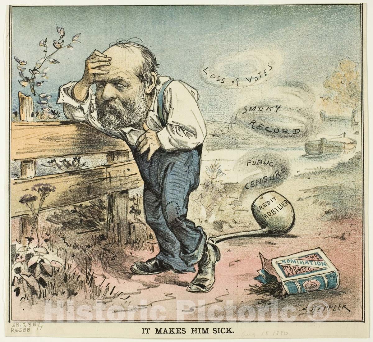 Art Print : It Makes Him Sick, from Puck, Joseph Keppler, c 1884, Vintage Wall Decor :