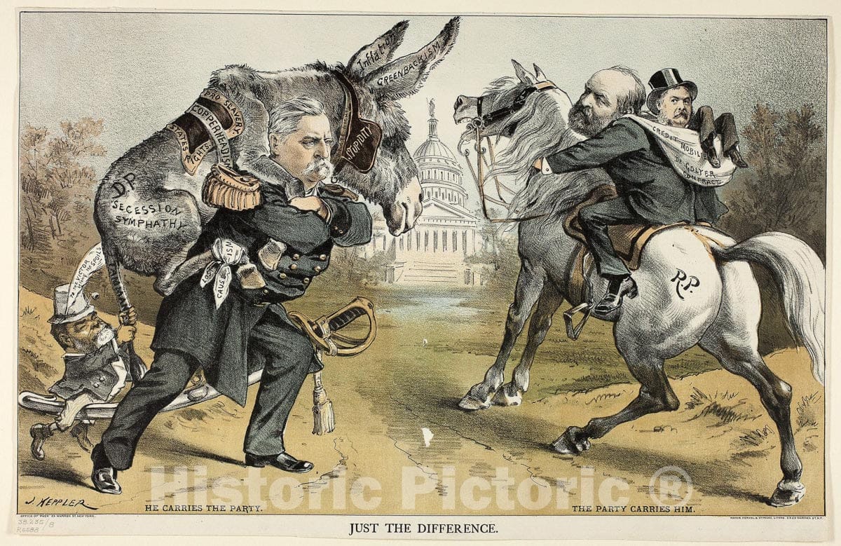 Art Print : Just the Difference, from Puck, Joseph Keppler, c 1883, Vintage Wall Decor :