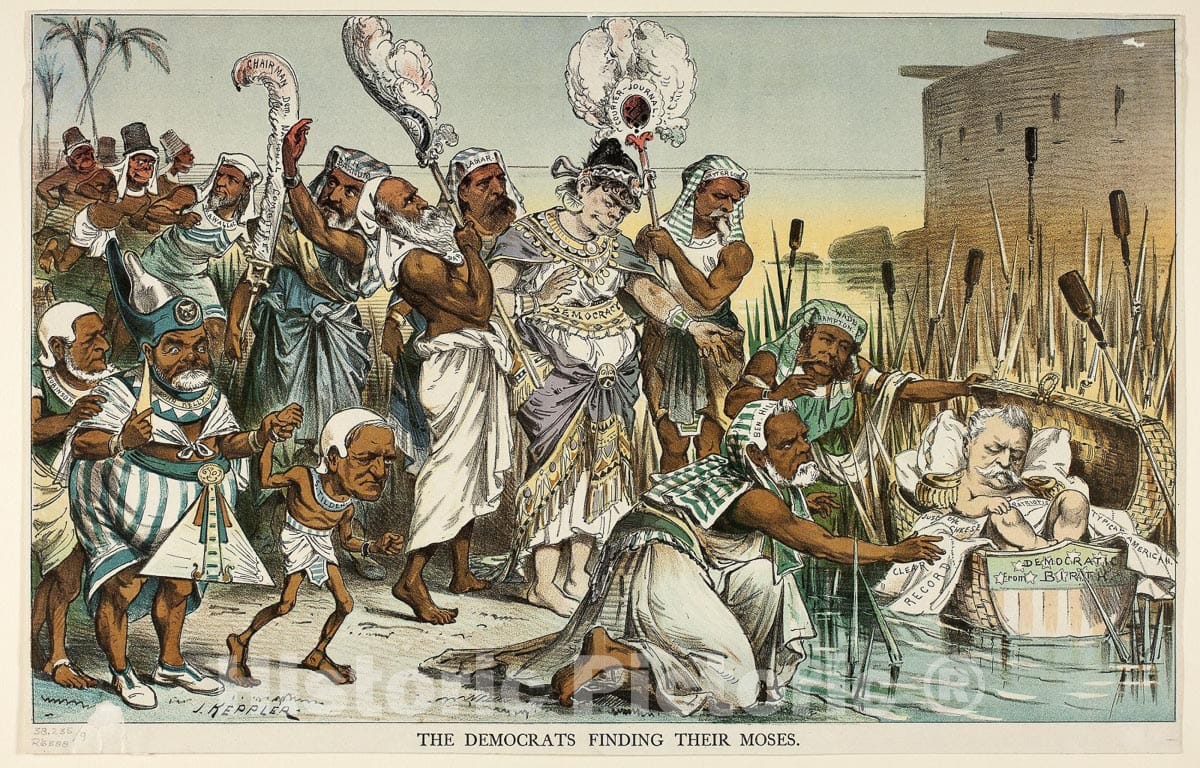 Art Print : The Democrats Finding Their Moses, from Puck, Joseph Keppler, c 1857, Vintage Wall Decor :