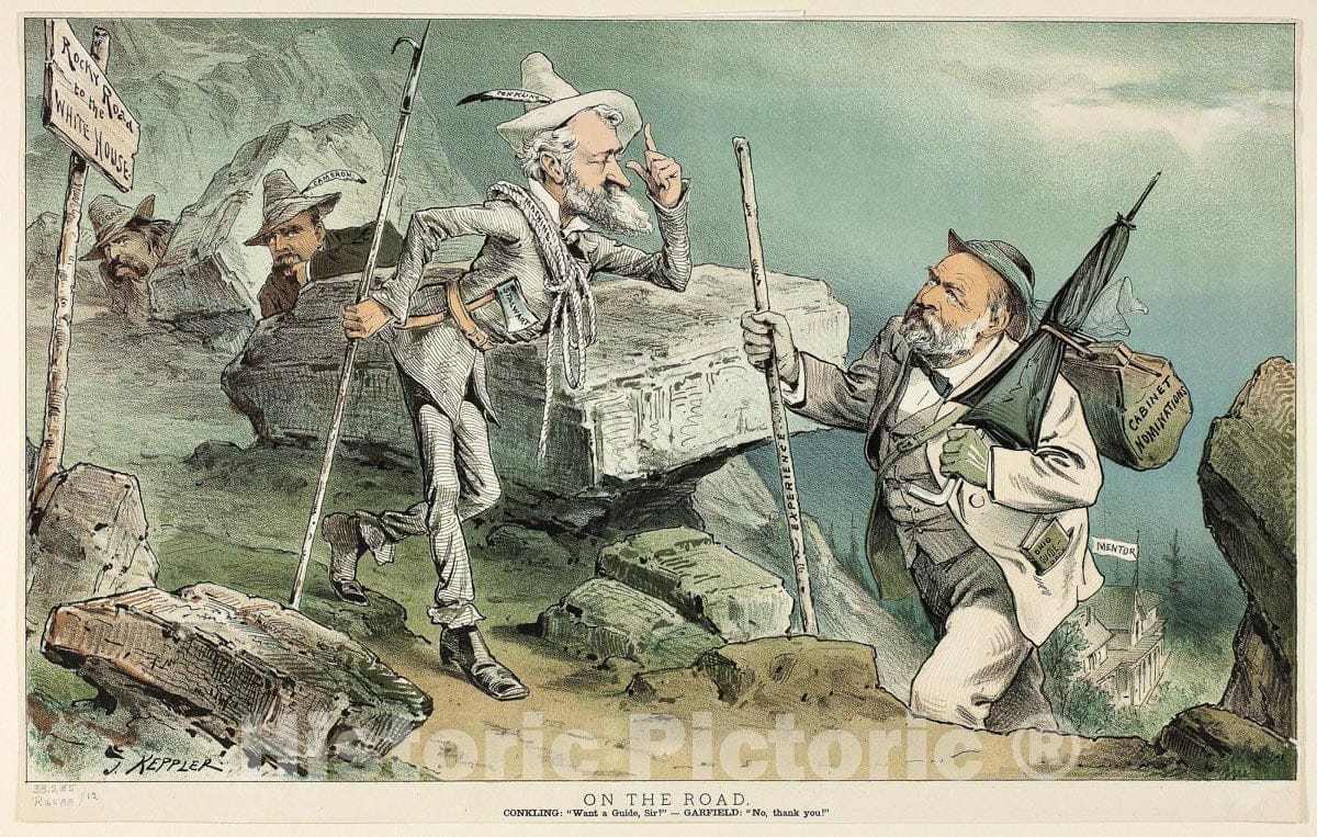 Art Print : On the Road, from Puck, Joseph Keppler, c 1887, Vintage Wall Decor :
