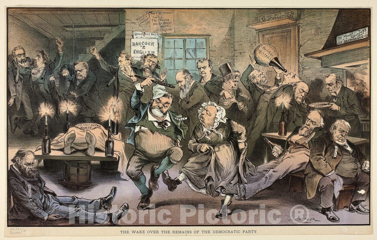 Art Print : The Wake over the Remains of the Democratic Party, from Puck, Joseph Keppler, c 1890, Vintage Wall Decor :