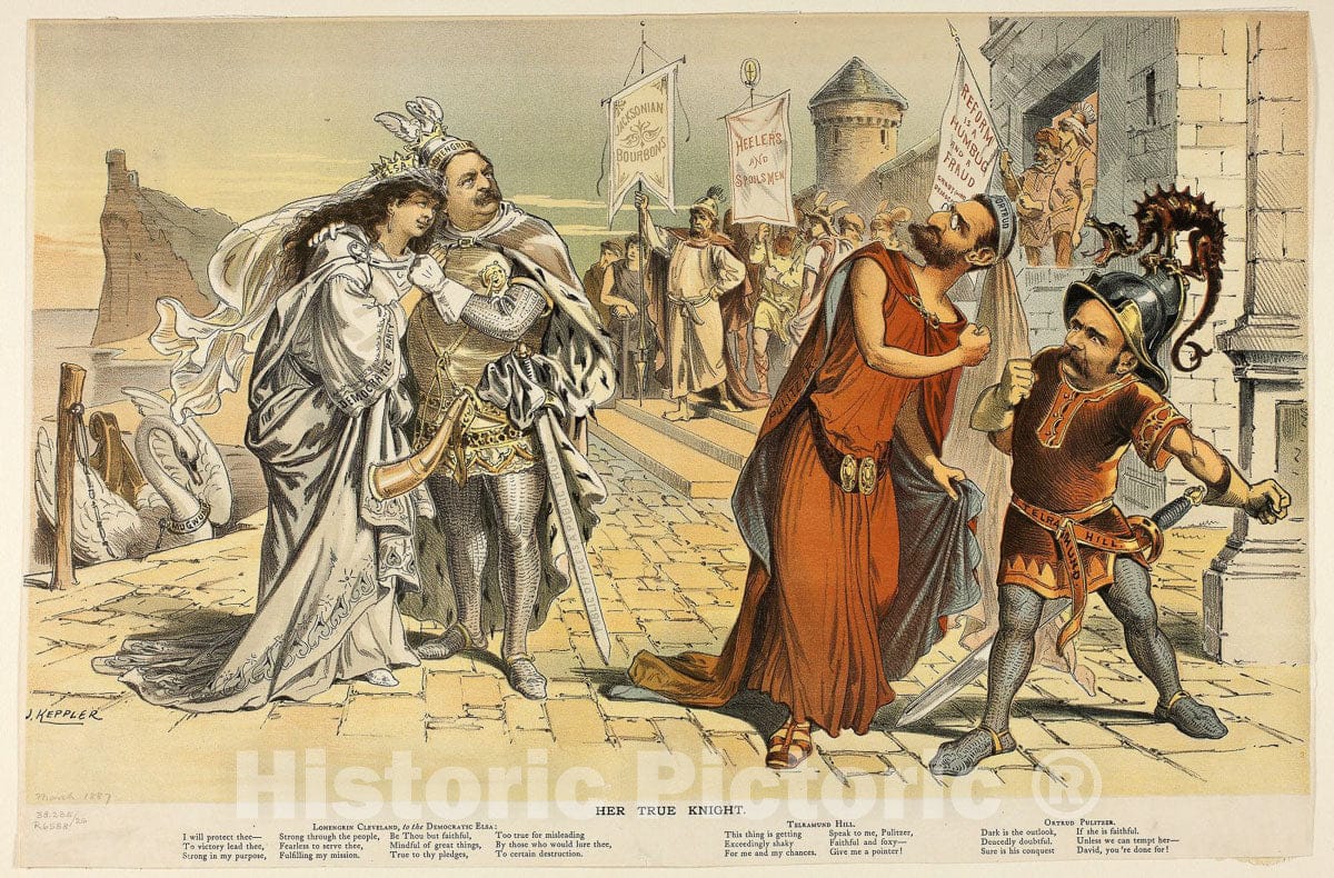 Art Print : Her True Knight, from Puck, Joseph Keppler, c 1892, Vintage Wall Decor :