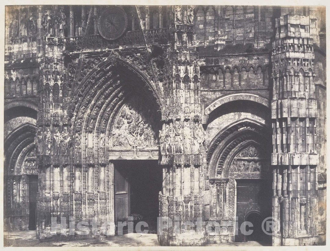 Photo Print : Edmond Bacot - Bas du Portail, Côté de la Place, Cathédrale de Rouen : Vintage Wall Art