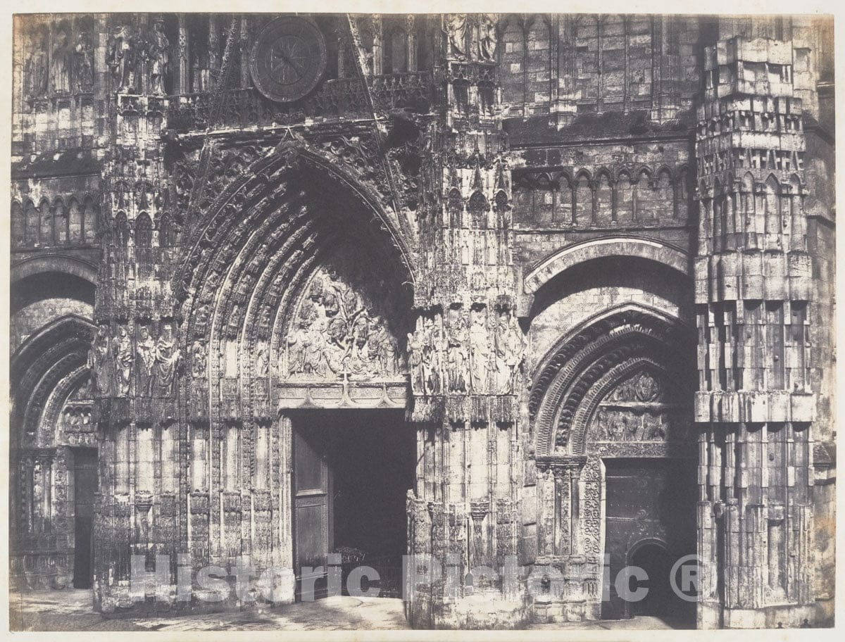 Photo Print : Edmond Bacot - Bas du Portail, Côté de la Place, Cathédrale de Rouen : Vintage Wall Art