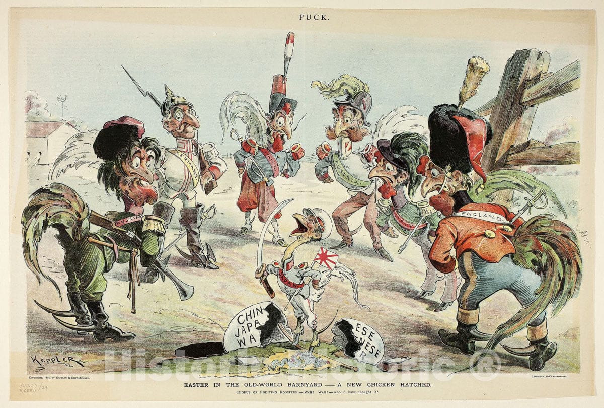 Art Print : Easter in the Old World Barnyard, from Puck, Joseph Keppler, c 1893, Vintage Wall Decor :